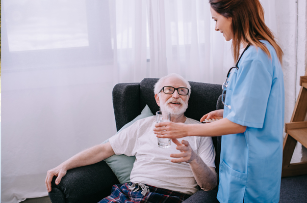 Assisted living advisor taking care of patient with dementia.